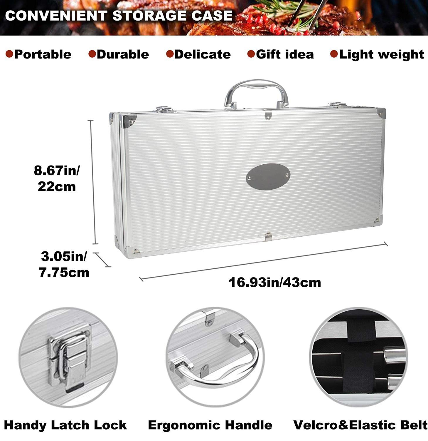 Royallure Stainless Steel BBQ Tool Set with Aluminum Case - Complete Grill Utensils 5