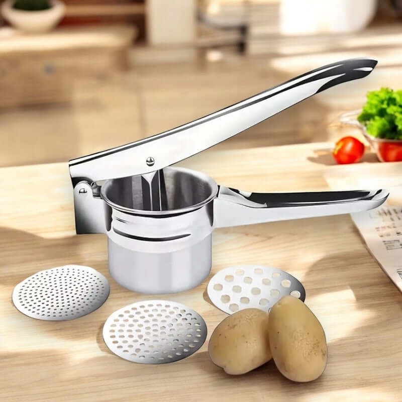 Royallure Stainless Steel Potato Ricer with 3 Discs – Ergonomic Potato Press for Smooth Mashed Potatoes and Baby Food 0