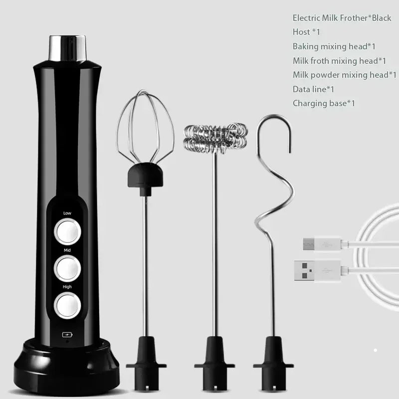 Royallure Wireless Electric Milk Frother 3-Speed Handheld USB Foam Maker