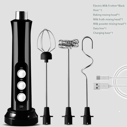 Royallure Wireless Electric Milk Frother 3-Speed Handheld USB Foam Maker