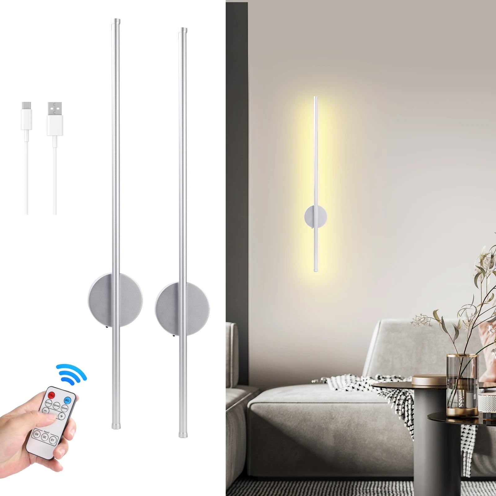 Royallure USB Rechargeable LED Wall Sconce with Magnetic Base and Remote Control – Adjustable Color Temperature for Modern Lighting 0