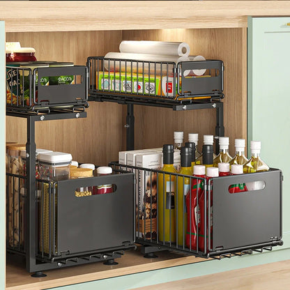 Royallure Under Sink Organizer – 2-Tier Adjustable Sliding Shelf for Kitchen and Bathroom Storage 0