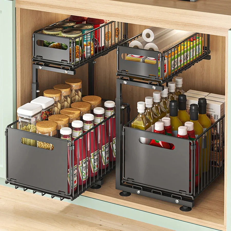 Royallure Under Sink Organizer – 2-Tier Adjustable Sliding Shelf for Kitchen and Bathroom Storage 1
