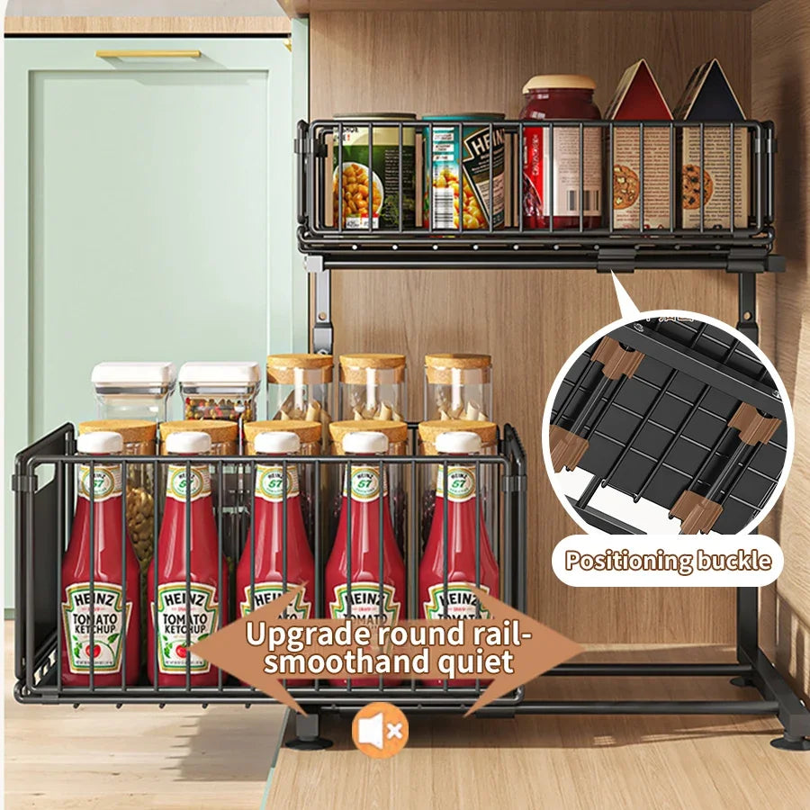 Royallure Under Sink Organizer – 2-Tier Adjustable Sliding Shelf for Kitchen and Bathroom Storage 2