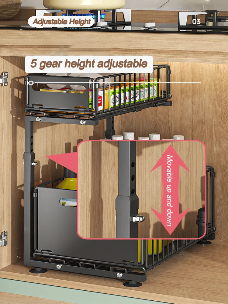 Royallure Under Sink Organizer – 2-Tier Adjustable Sliding Shelf for Kitchen and Bathroom Storage 5