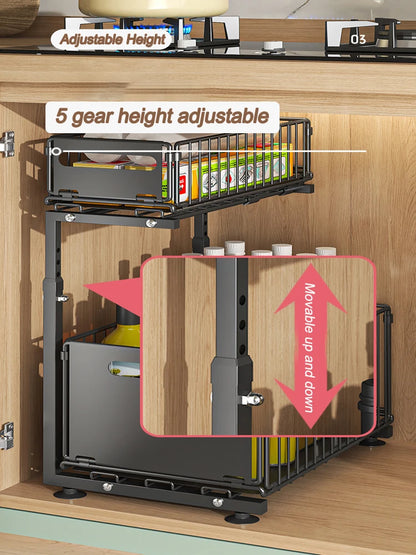 Royallure Under Sink Organizer – 2-Tier Adjustable Sliding Shelf for Kitchen and Bathroom Storage 5
