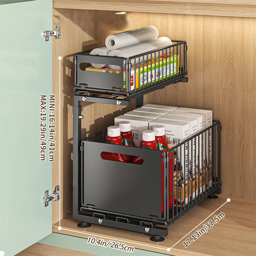 Royallure Under Sink Organizer – 2-Tier Adjustable Sliding Shelf for Kitchen and Bathroom Storage 6