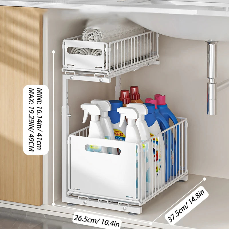 Royallure Under Sink Organizer – 2-Tier Adjustable Sliding Shelf for Kitchen and Bathroom Storage 7