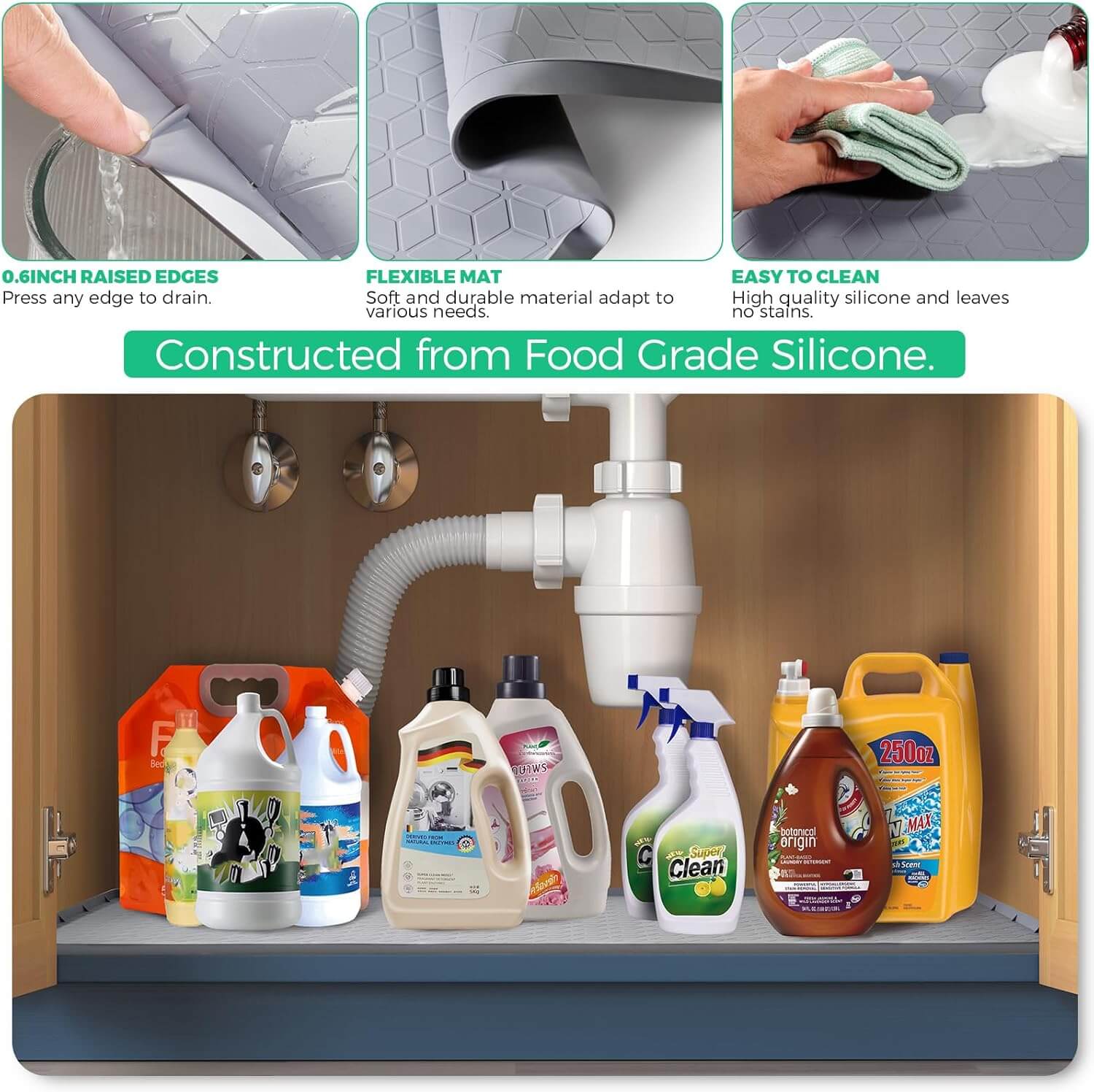 Royallure Under Sink Waterproof Silicone Mat – Versatile Shelf Liner for Kitchen and Bathroom 2