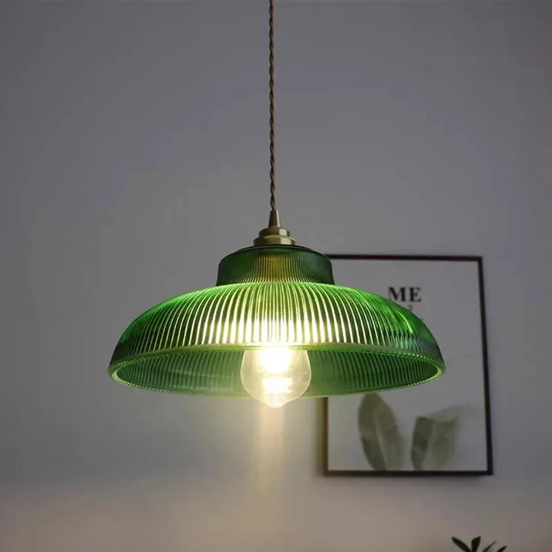 Royallure Vintage Green Glass Pendant Light – Elegant Hanging Lamp for Kitchen and Living Room 0