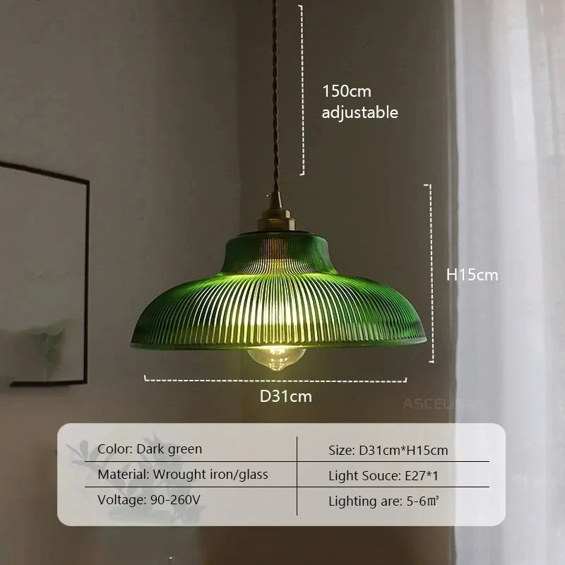 Royallure Vintage Green Glass Pendant Light – Elegant Hanging Lamp for Kitchen and Living Room 6