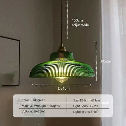 Royallure Vintage Green Glass Pendant Light – Elegant Hanging Lamp for Kitchen and Living Room 6