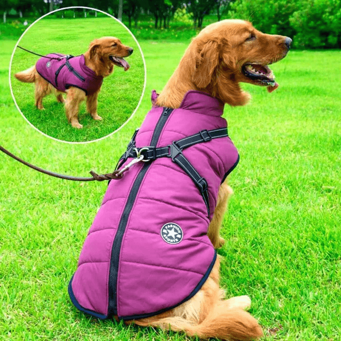 Royallure Waterproof Dog Coat for Winter with Sherpa-Fleece Lining and Integrated Harness – Reflective Stripes for Safety 0