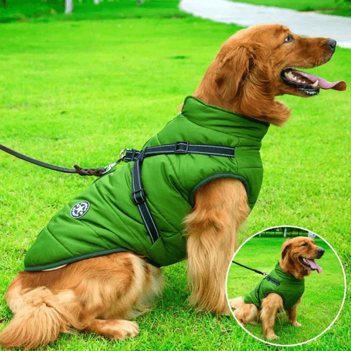 Royallure Waterproof Dog Coat for Winter with Sherpa-Fleece Lining and Integrated Harness – Reflective Stripes for Safety 1