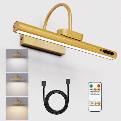Royallure Wireless Wall Lamp with Remote Control – Rechargeable Sconce Light for Art Display, Gold Finish, Adjustable Color Temperature 0