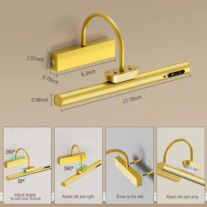 Royallure Wireless Wall Lamp with Remote Control – Rechargeable Sconce Light for Art Display, Gold Finish, Adjustable Color Temperature 4