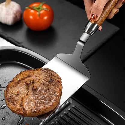 Royallure Wooden Cooking Spatula – Durable Stainless Steel Egg Spatula for Flipping Pancakes, Steaks, and More 1