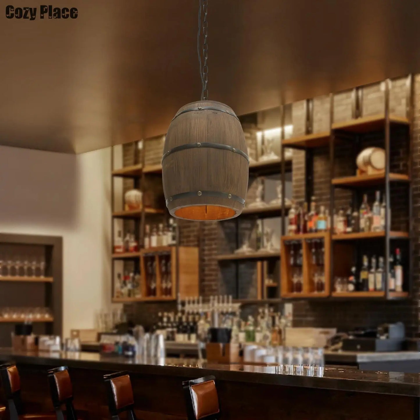 Royaleva Rustic Wooden Pendant Light – Vintage Wine Barrel Hanging Lamp