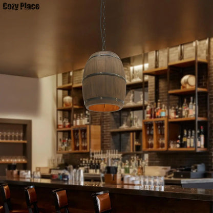 Royaleva Rustic Wooden Pendant Light – Vintage Wine Barrel Hanging Lamp