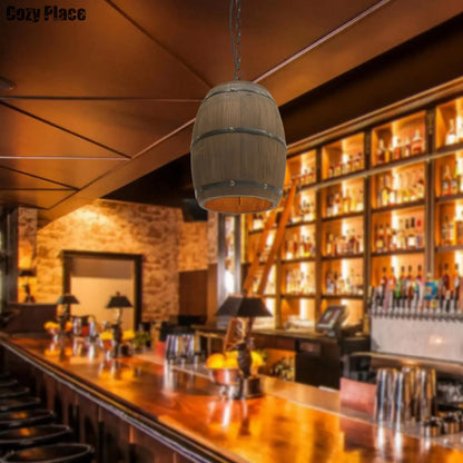 Royaleva Rustic Wooden Pendant Light – Vintage Wine Barrel Hanging Lamp