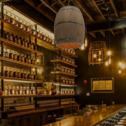 Royaleva Rustic Wooden Pendant Light – Vintage Wine Barrel Hanging Lamp