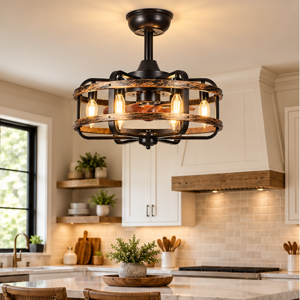 Royelux Industrial Flush Mount Ceiling Fan With Lights And Remote Control - Rustic Walnut Finish
