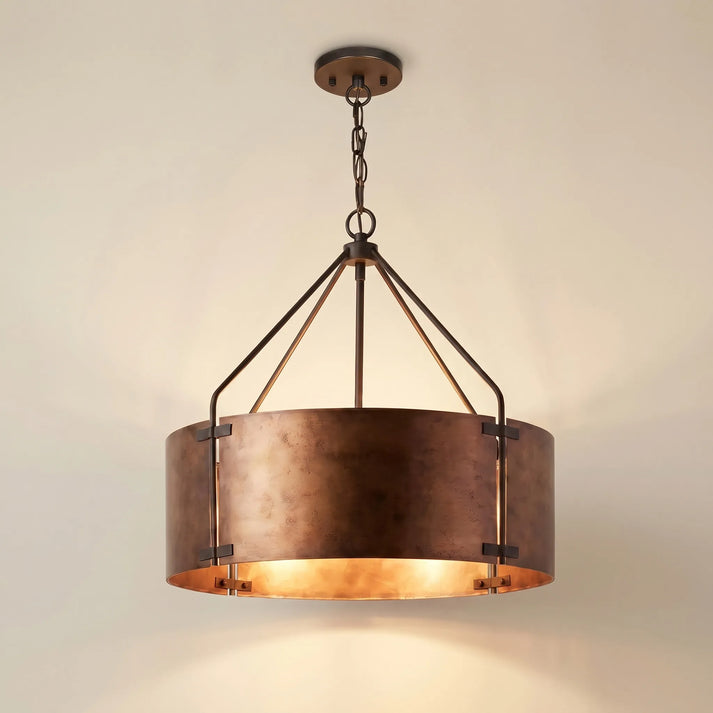 RoyaleGlow Farmhouse Bronze Chandelier-Industrial Drum Pendant Light