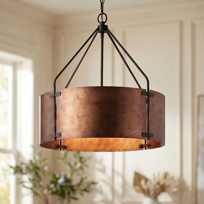 Rustic Bronze Industrial Drum Shade Pendant Light 0