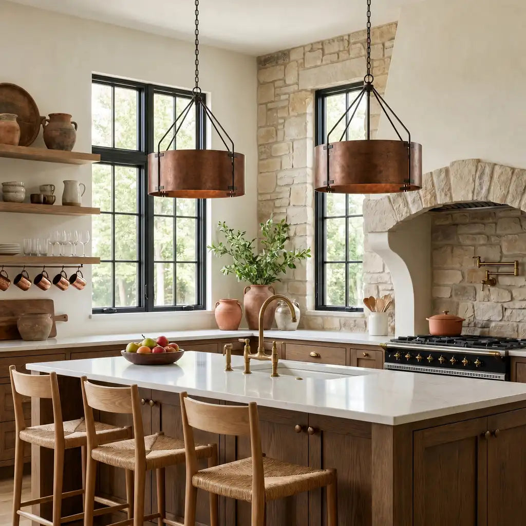 Rustic Bronze Industrial Drum Shade Pendant Light 1