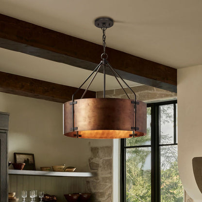 Rustic Bronze Industrial Drum Shade Pendant Light 3