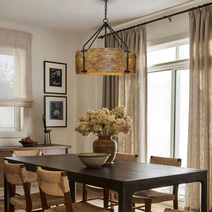 Rustic Bronze Industrial Drum Shade Pendant Light 6
