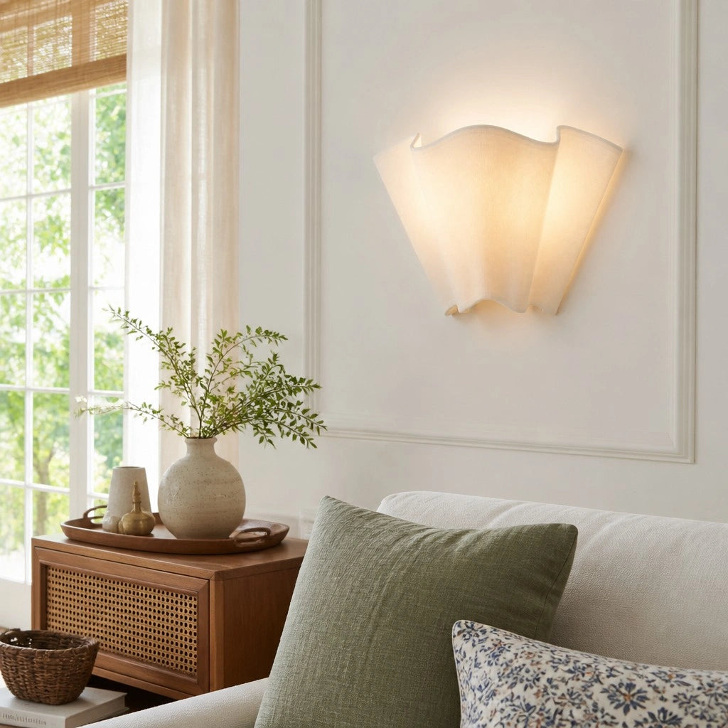 Rythlen Modern Ivory Floral Linen Wall Lamp 2