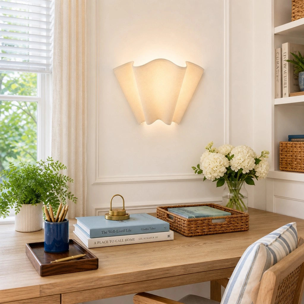 Rythlen Modern Ivory Floral Linen Wall Lamp 3