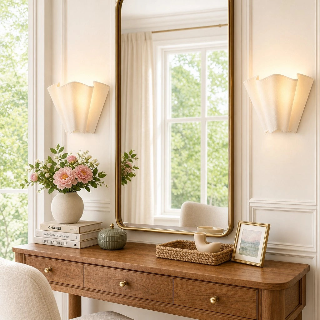 Rythlen Modern Ivory Floral Linen Wall Lamp 5