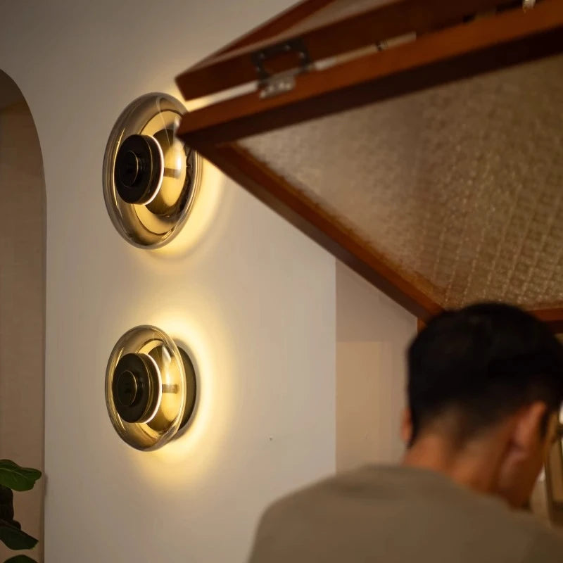 LuxRoyale Nordic Simple Round Gold-Toned Wall Light Circular LED Sconce