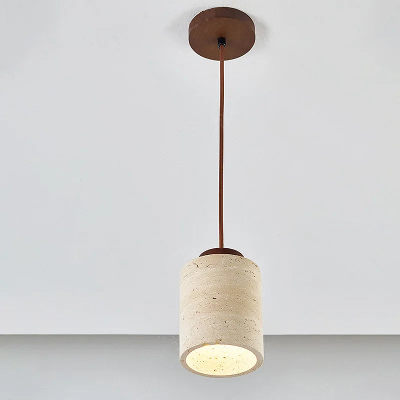 LuxRoyale Nordic Travertine Pendant Light, Minimalist Drum Fixture for Kitchen and Dining