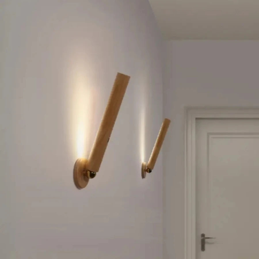 LuxRoyale Minimalist Natural Wood LED Wall Sconce with Adjustable Ambient Light