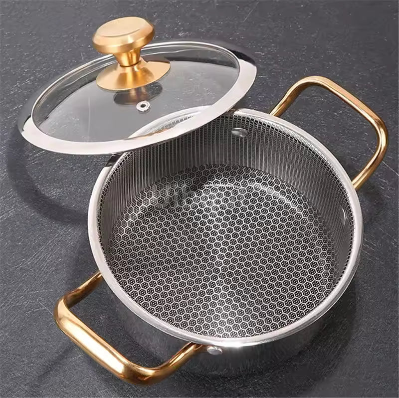 Royallure 30cm Stainless Steel Frying Pan with Lid Honeycomb Wok for All Stoves