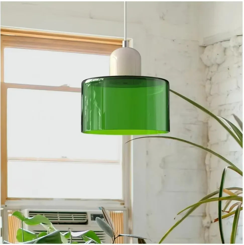 Royaleva Glass Pendant Light With Layered Color Block Drum Shade