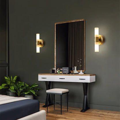 LuxRoyale Etched Glass Cylinder Shade Brass Wall Lamp