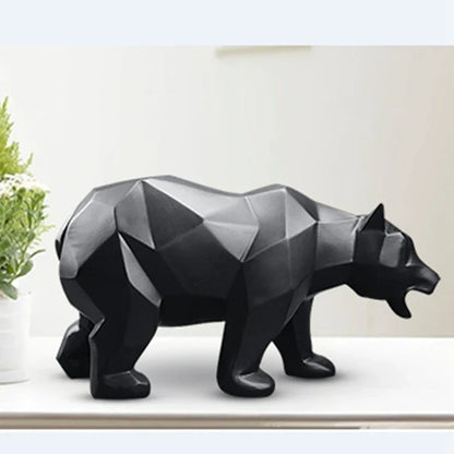 Royelux Geometric Black Bear Resin Sculpture - Modern Abstract Animal Statue