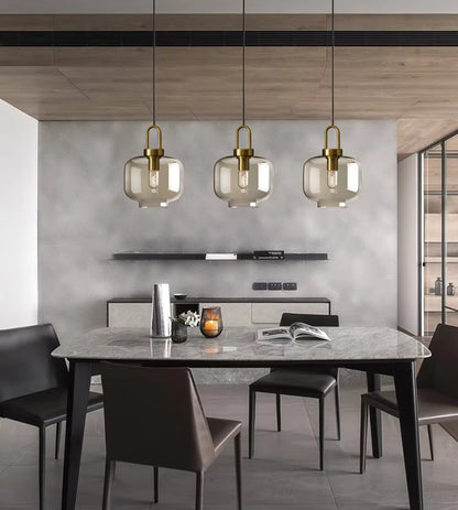 Royelux Modern Smoked Glass Globe Pendant Light with Brass Accents