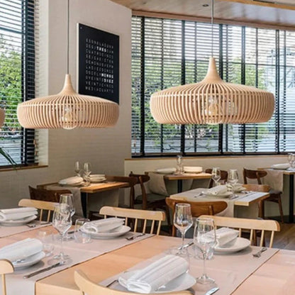 Lumora Japandi Wooden Pendant Light - Modern Minimalist Kitchen Island Lighting