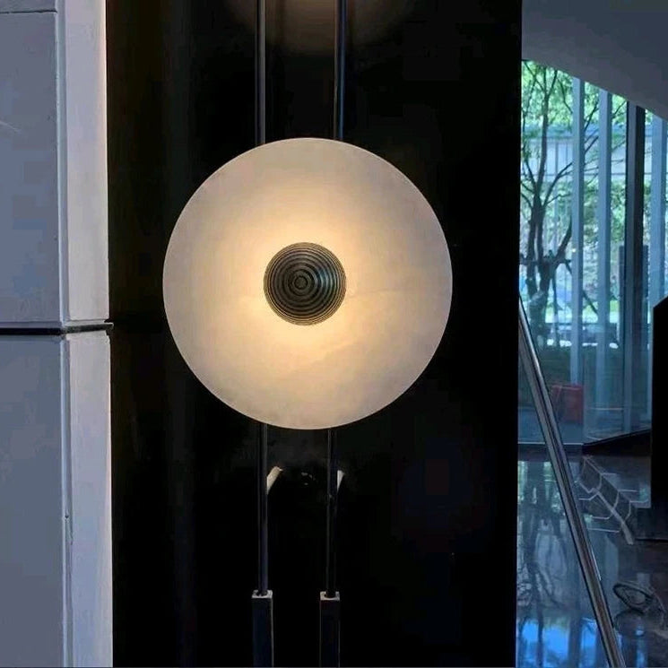 LuxRoyale Round Alabaster Wall Lamp With Fluted Brass Center And Hidden LED Glow