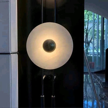 LuxRoyale Round Alabaster Wall Lamp With Fluted Brass Center And Hidden LED Glow
