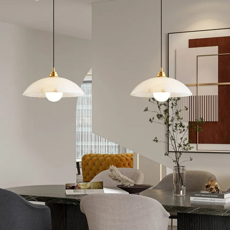 LuxRoyale Minimalist Alabaster Dome Pendant Light Adjustable Height