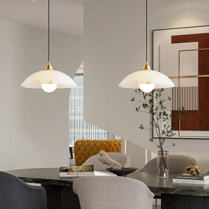 LuxRoyale Minimalist Alabaster Dome Pendant Light Adjustable Height