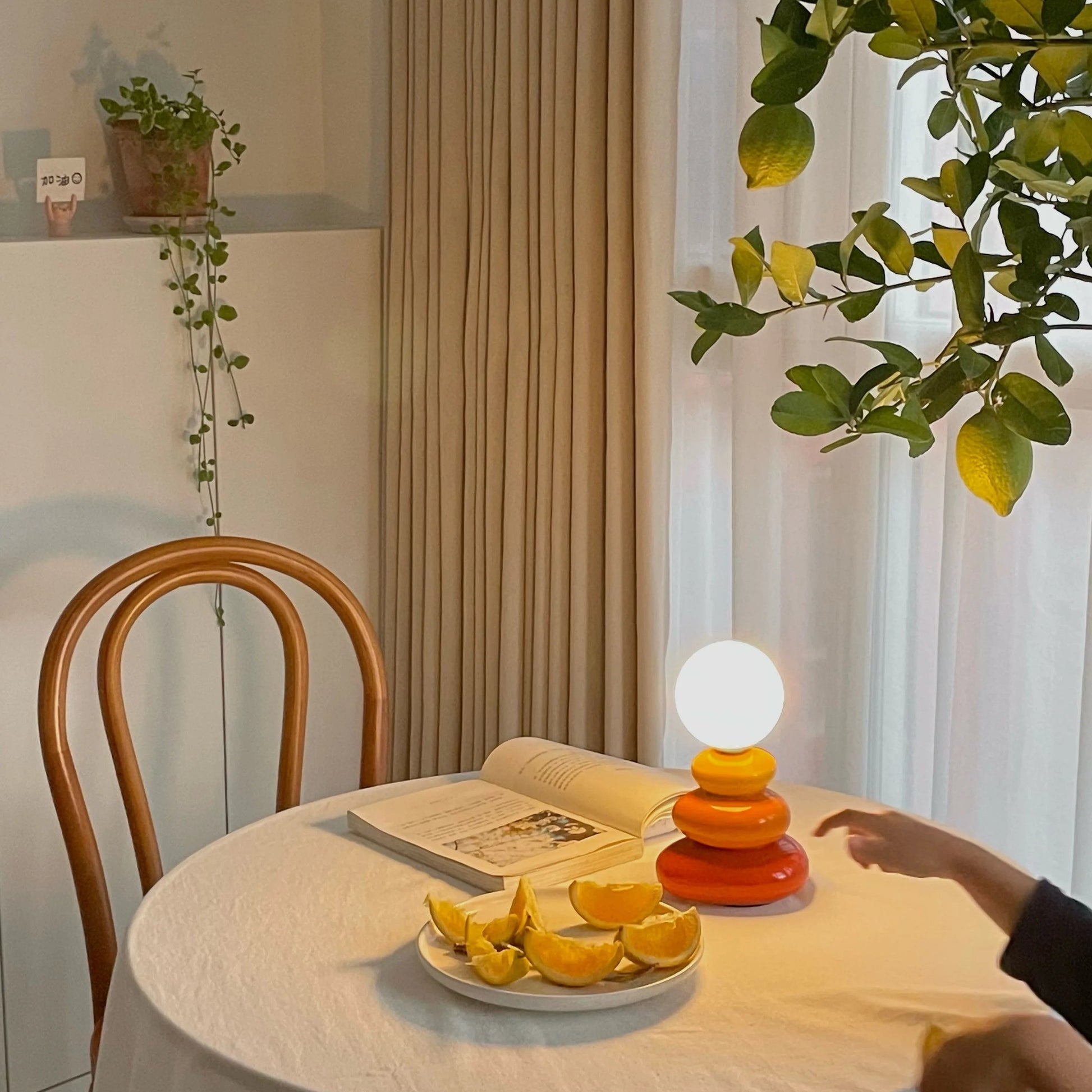 Lumora Sculptural Glazed Ceramic Table Lamp, Opal Orb Diffuser