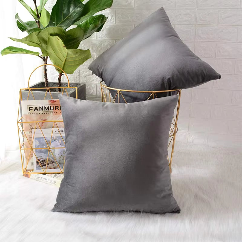 Luxora Velvet Cushion Cover - Solid Color with Flannel Edge for Stylish Sofa Decor