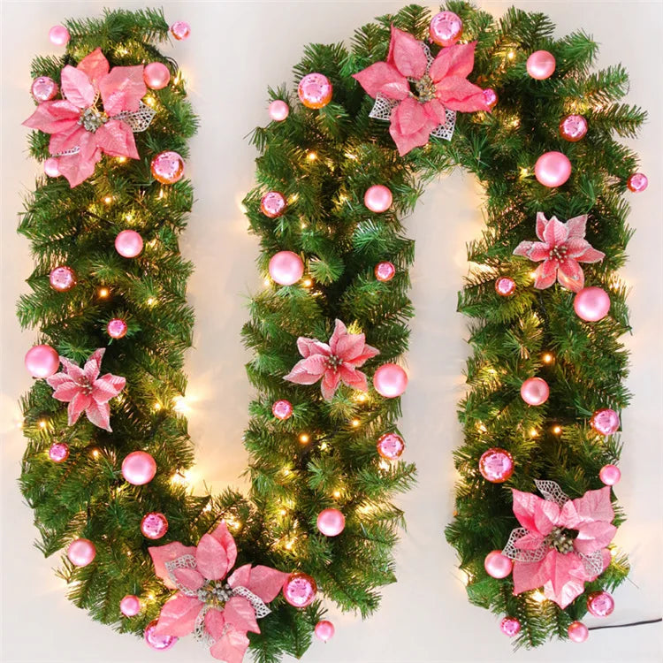 Royallure LED Rattan Christmas Garland – 2.7M Artificial Wreath for Home & Party Decor